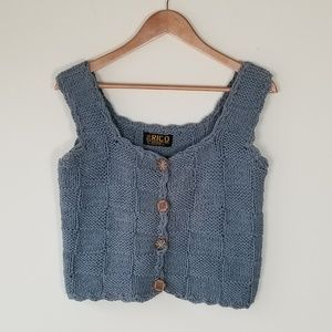 Rico Grey Blue Crochet Crop Tank Top L/XL